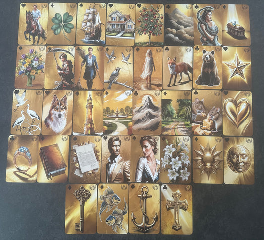 Kartendeck: Das golden Glanz Lenormand 36 Karten zzgl. 10 Zusatzkarten