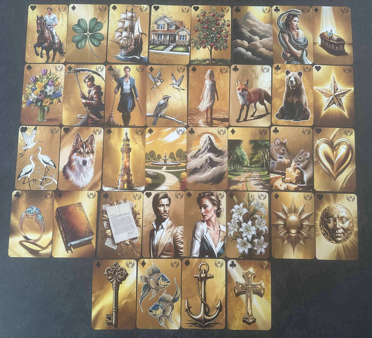 Kartendeck: Das golden Glanz Lenormand 36 Karten zzgl. 10 Zusatzkarten