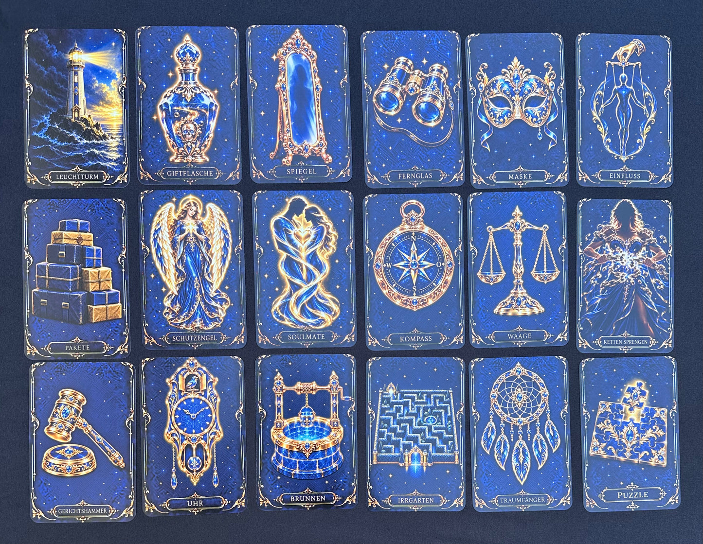 Kartendeck: Das Lenormand der königsblauen Nacht 36 Karten zzgl. 18 Zusatzkarten