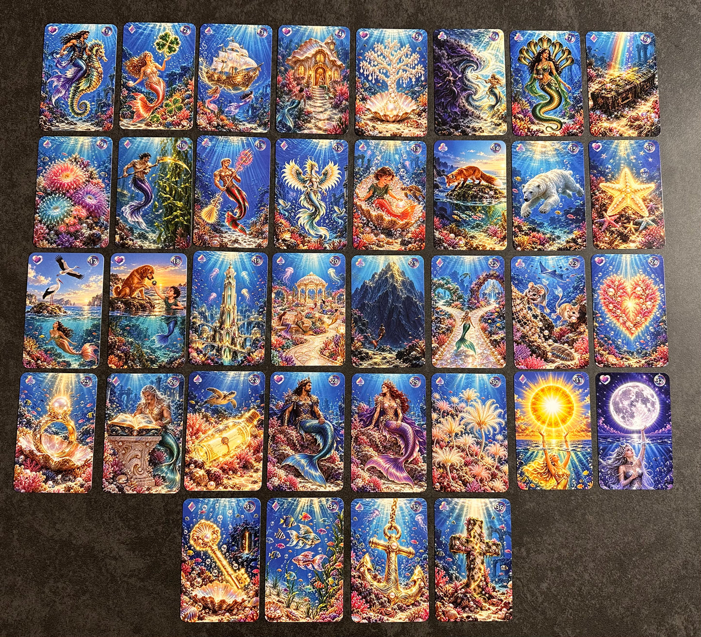 Kartendeck: Das Lenormand der Unterwasserwelten 36 Karten zzgl. 18 Zusatzkarten