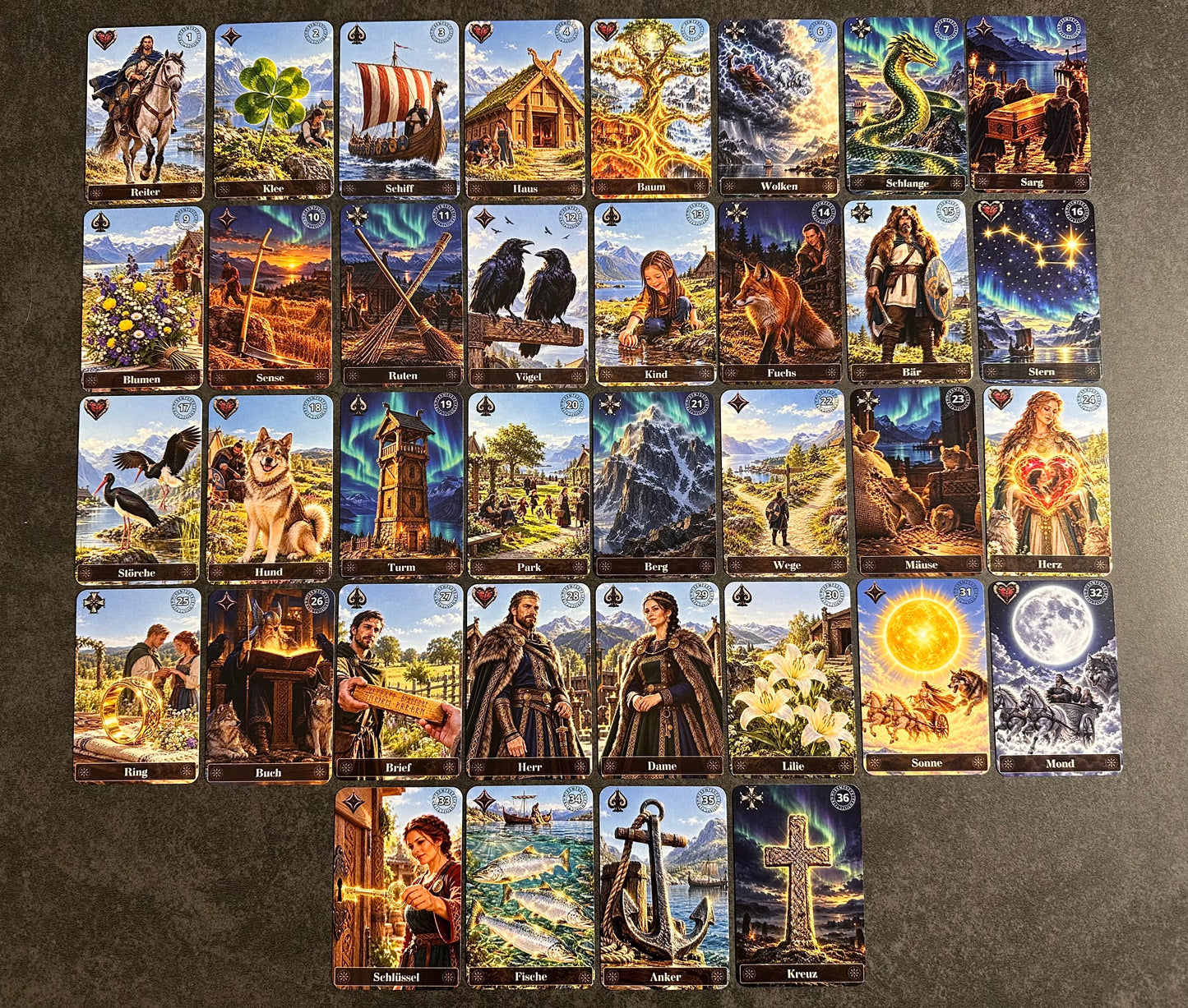 Kartendeck: Das Lenormand der nordischen Legenden 36 Karten zzgl. 18 Zusatzkarten